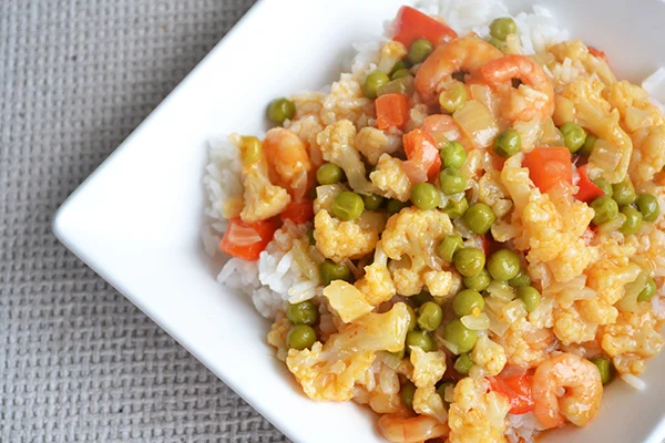 bloemkoolcurry met garnalen