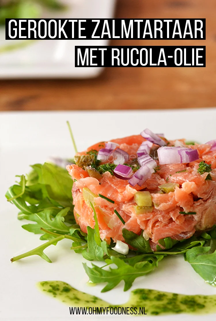Gerookte zalmtartaar met rucola-olie 3 Gerookte zalmtartaar met rucola-olie