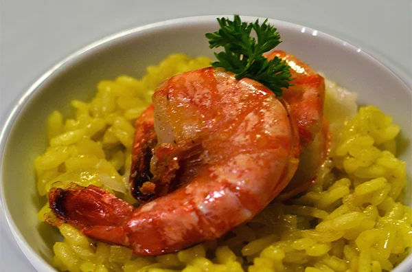 saffraanrisotto met gamba's