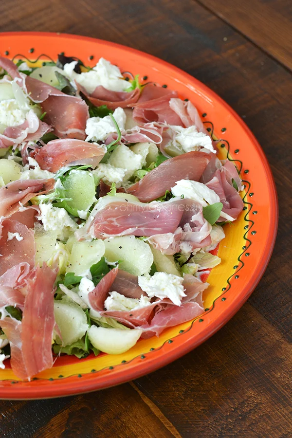 Maaltijdsalade met meloen en ham 1 maaltijdsalade met ham en meloen