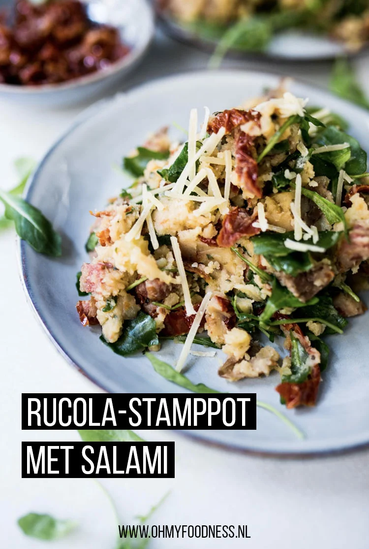 Italiaanse rucola stamppot met salami 2 Italiaanse rucola stamppot met salami