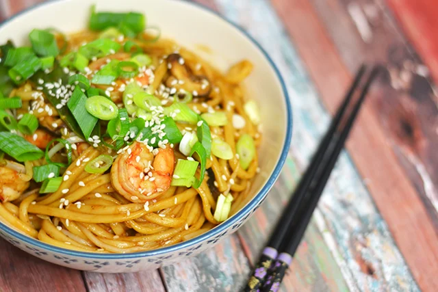 Hoisin Udon noedels met gamba's 5 Hoisin udonnoedels met gamba's