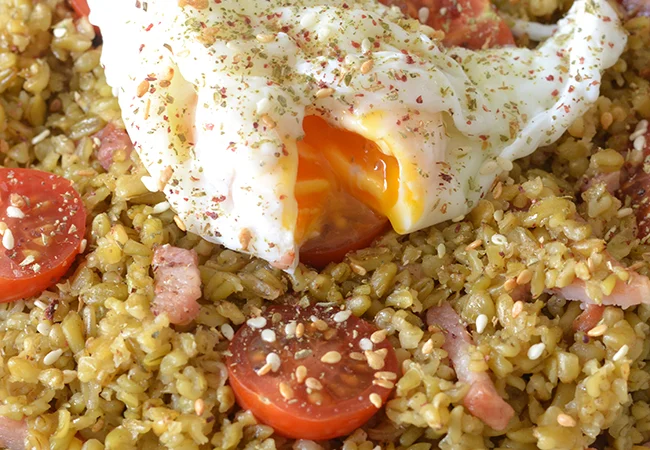 Freekehsalade met gepocheerd ei en Za'Atar 26 Freekehsalade met gepocheerd ei