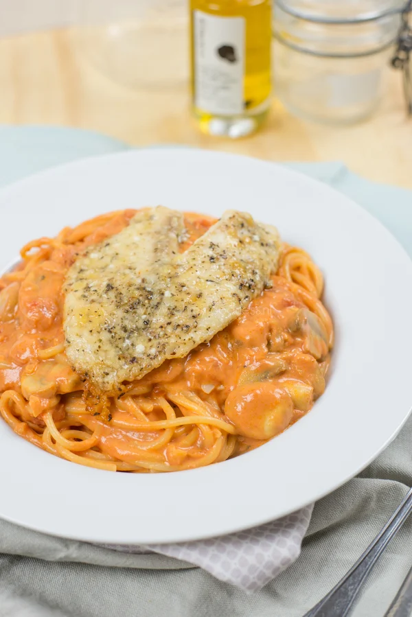 Spaghetti met Tilapia in Parmezaankorst 1 Spaghetti met Tilapia in Parmezaankorst