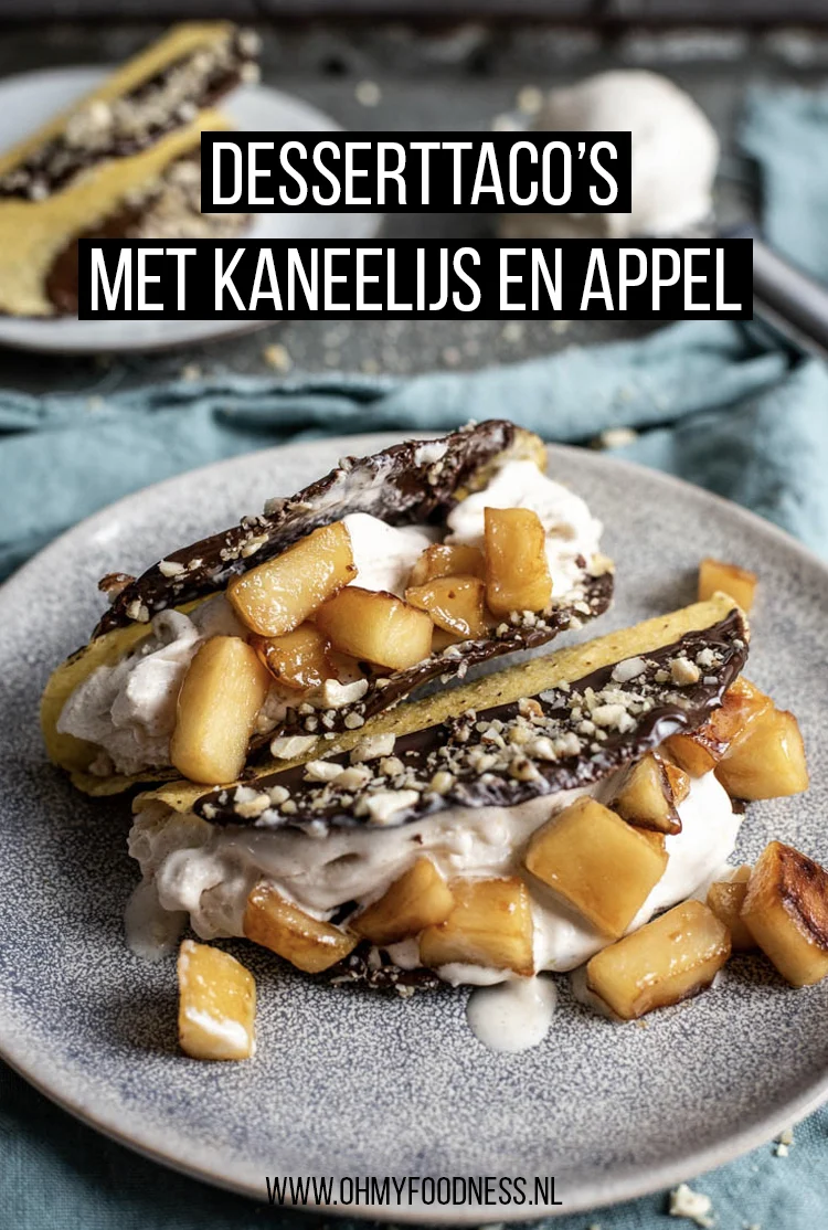 Mexicaans toetje met kaneelijs, taco's en gekarameliseerde appel. 5 desserttacos met kaneelijs en appel