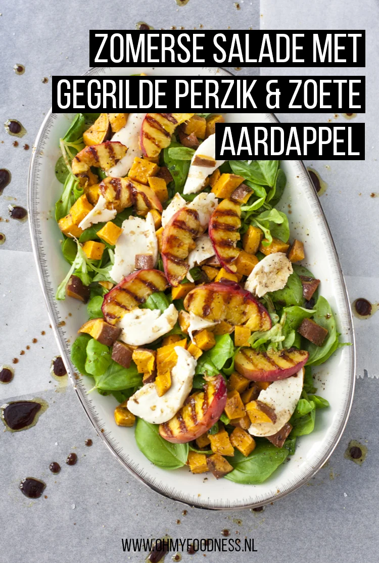Zomerse salade met gegrilde perzik en zoete aardappel 2 Zomerse salade met gegrilde perzik en zoete aardappel