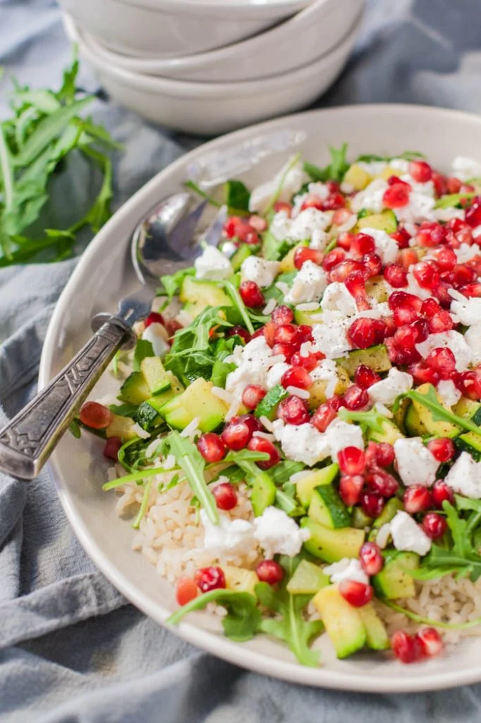 Rijstsalade met geitenkaas en granaatappelpitjes 1 IMG 7864