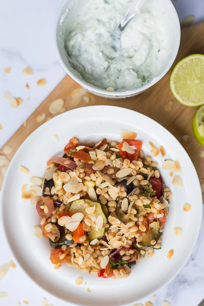 Salade van parelgort met gegrilde groenten 1 Salade van parelgort met gegrilde groenten