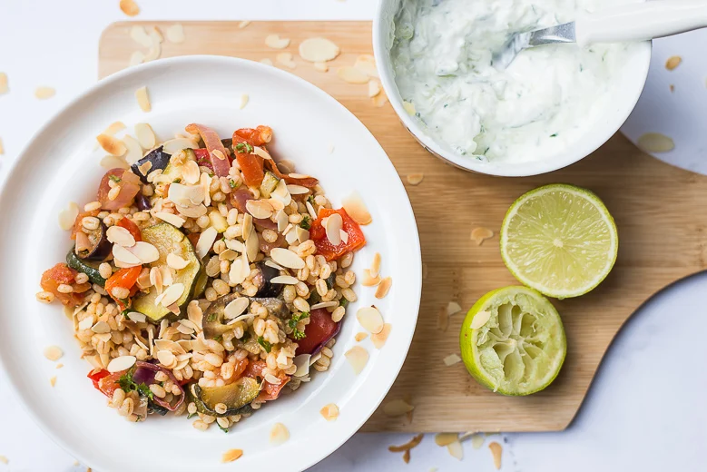 Salade van parelgort met gegrilde groenten 18 Salade van parelgort met gegrilde groenten