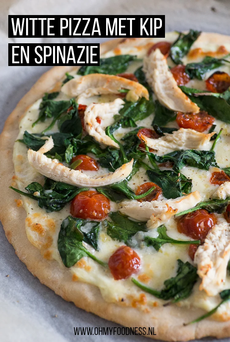 Witte pizza met kip en spinazie 2 Witte pizza met kip en spinazie