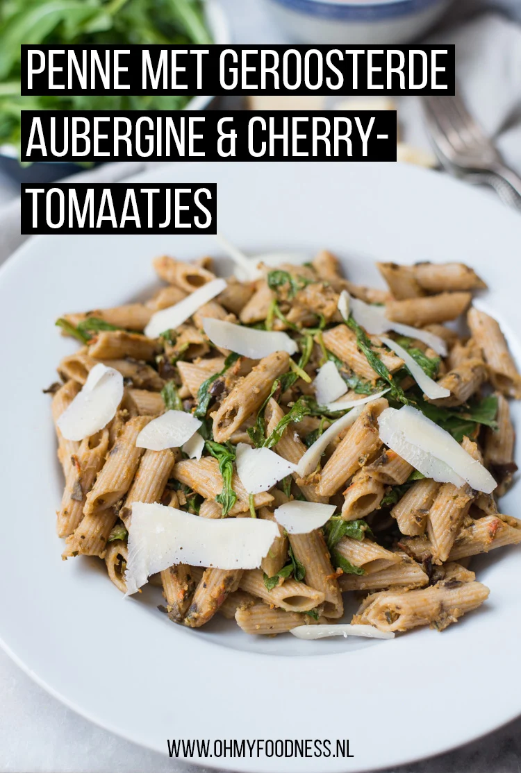 Penne met geroosterde aubergine en cherrytomaatjes 2 Penne met geroosterde aubergine en cherrytomaatjes