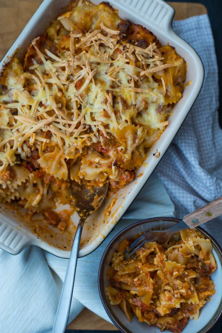 Pastaschotel met gehakt, spek en chorizo 1 Pastaschotel met gehakt, spek en chorizo