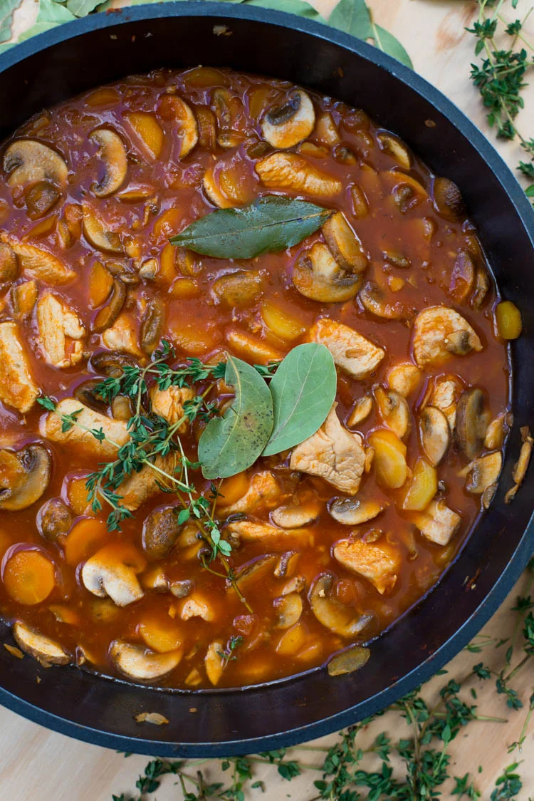 Kalkoenstoofpotje met champignons en wortel 1 Kalkoenstoofpotje met champignons en wortel