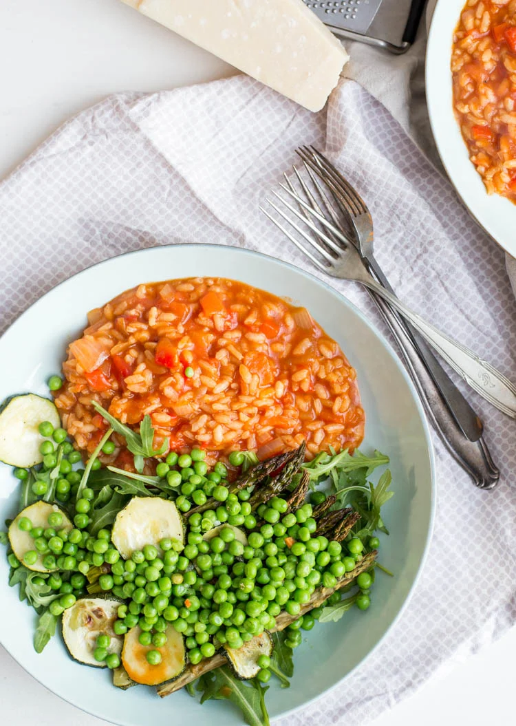 Gegrilde paprikarisotto met groene groenten 1 Gegrilde paprikarisotto met groene groenten