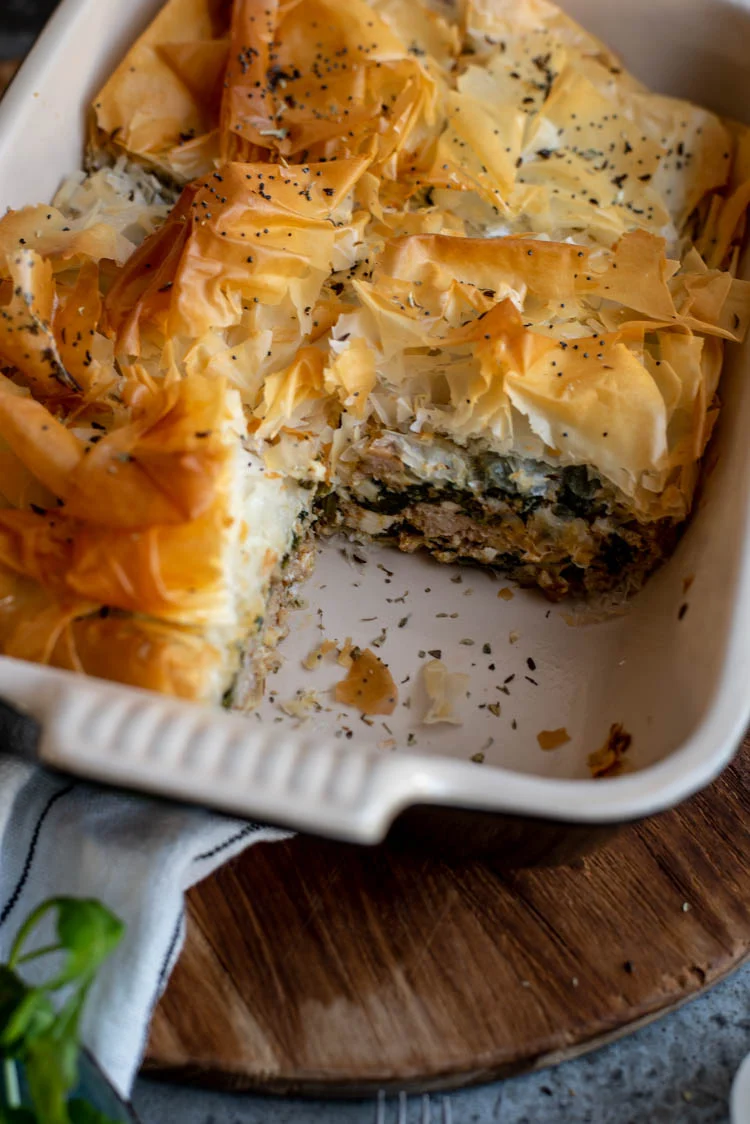 Filodeegtaart met kipgehakt, spinazie en feta 2 Filodeegtaart met kipgehakt, spinazie en feta