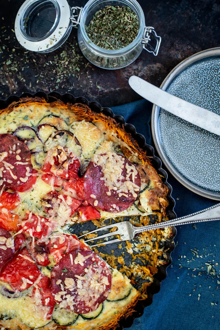 Quiche van zoete aardappel met gegrilde groenten 1 Quiche van zoete aardappel met gegrilde groenten