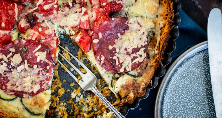 Quiche van zoete aardappel met gegrilde groenten 4 Quiche van zoete aardappel met gegrilde groenten