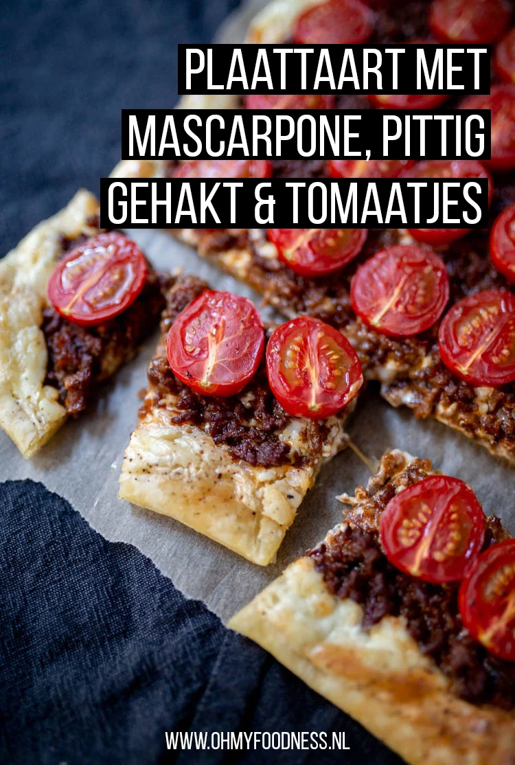 Plaattaart met Mascarpone, Pittig gehakt en Tomaatjes 3 Plaattaart met mascarpone, pittig gehakt en tomaatjes
