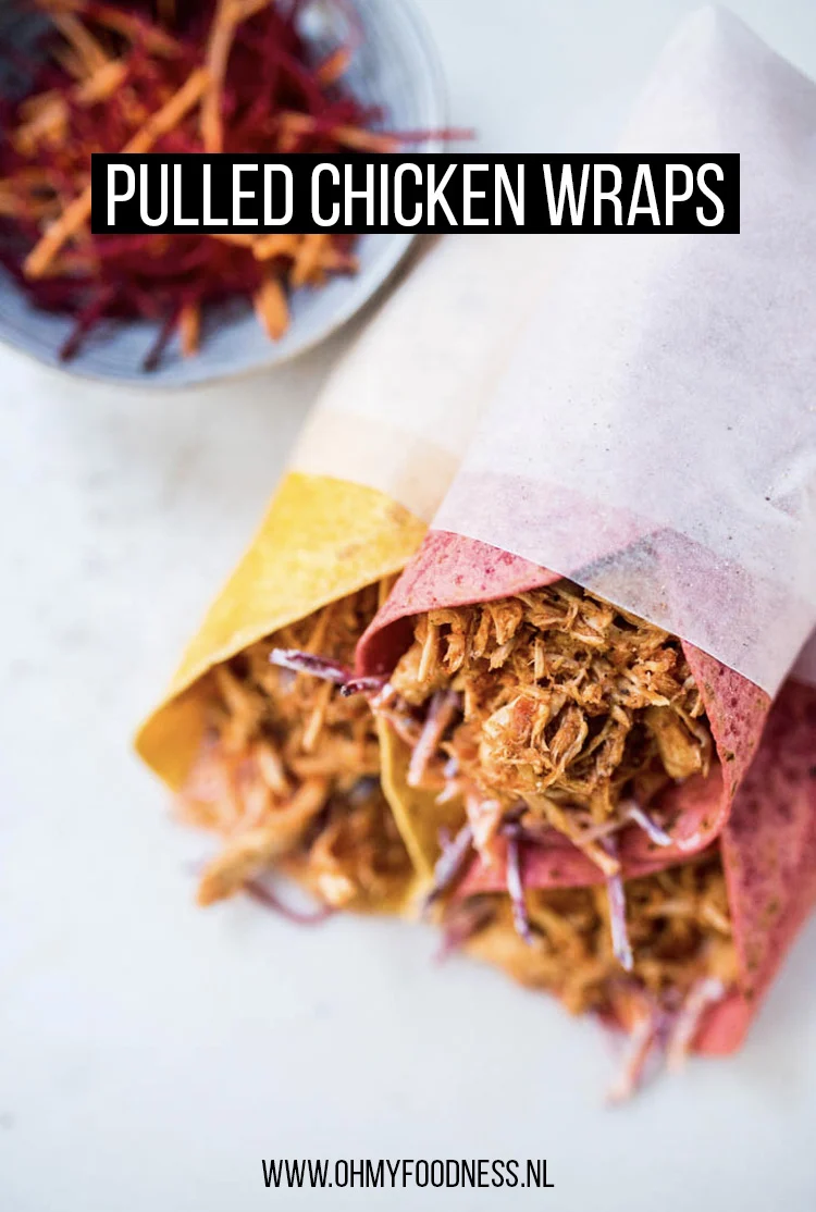 Pulled chicken wraps uit de slowcooker 2 wraps pulled chicken