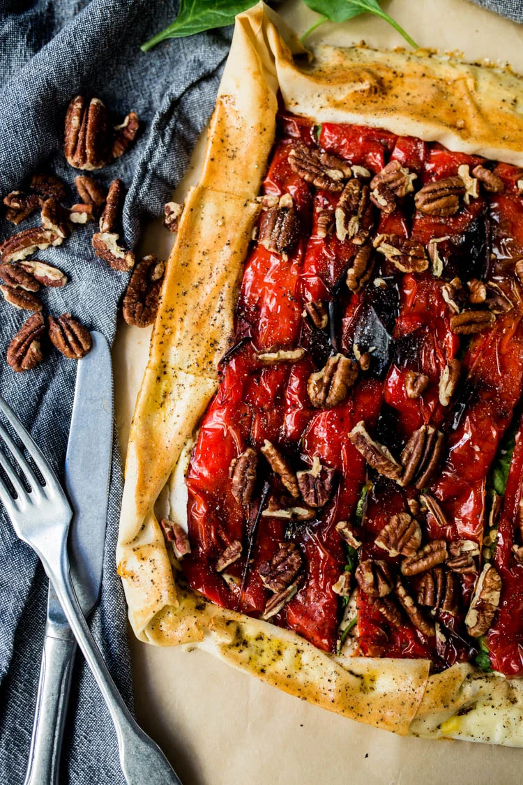 Filodeeg plaattaart met geroosterde paprika's en ricotta 1 Filodeegtaart met GeroosterdePaprika en Ricotta ST