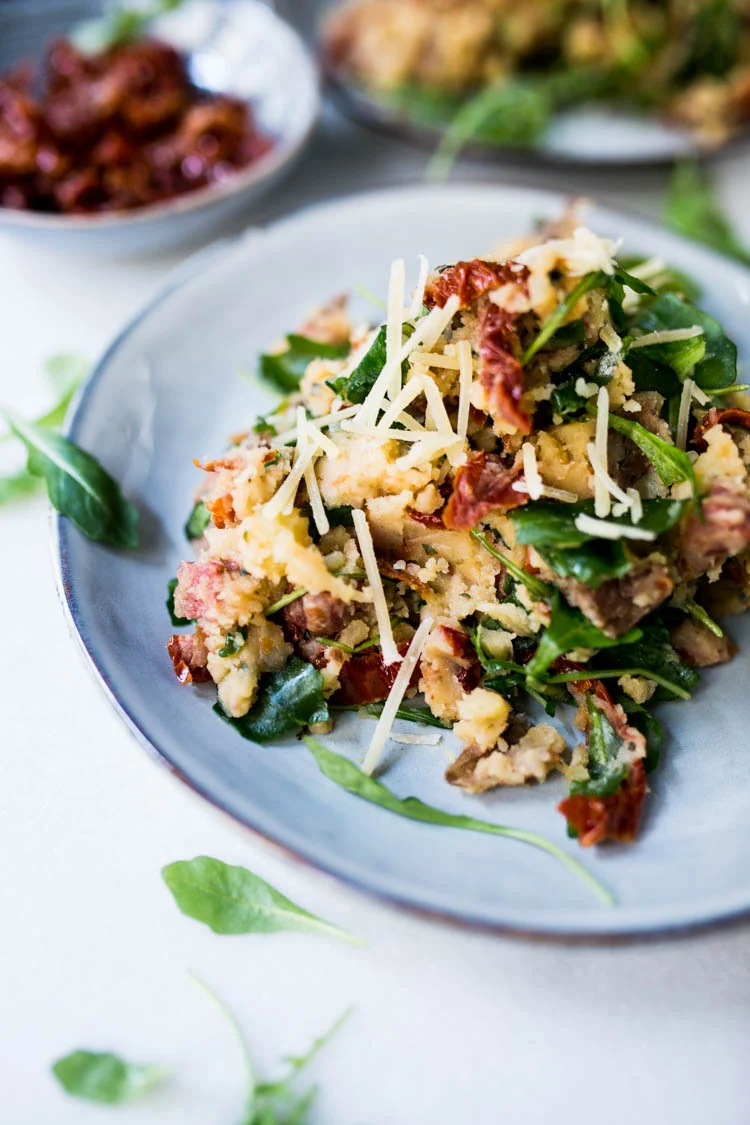 Italiaanse rucola stamppot met salami 1 Italiaanse rucola stamppot