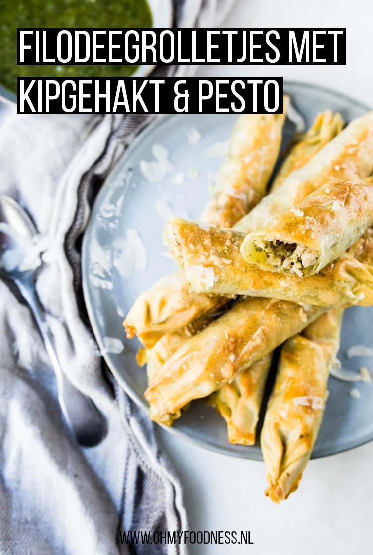 Filodeegrolletjes met kipgehakt en pesto 2 Filodeegrolletjes met kipgehakt en pesto