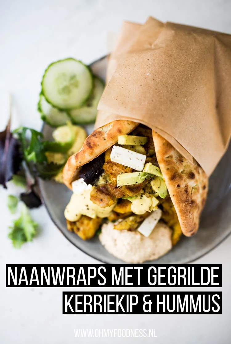 Naanwraps met gegrilde kerriekip en hummus 2 Naanwraps met gegrilde kerriekip en hummus