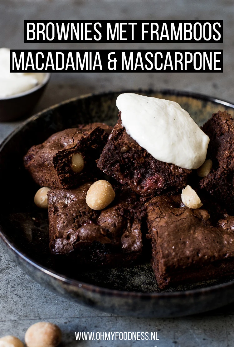 Fastfood Friday: Brownies met framboos, macadamia en mascarpone 2 Brownies met framboos, macadamia en mascarpone