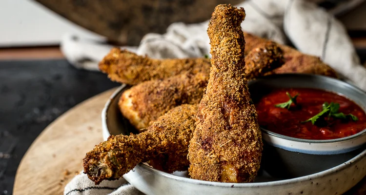 Fastfood Friday: Krokante Bacon & Parmezaan drumsticks uit de oven met tomatendipsaus 24 Krokante Bacon & Parmezaan drumsticks uit de oven