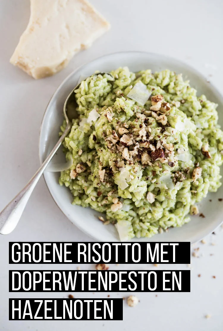 Groene risotto met doperwtenpesto en hazelnoten 3 GroeneRisottoDoperwtenPestoHazelnoten Pinterest