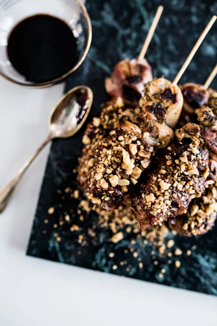 Kippendijspiesen met vijgenbalsamico, spek en walnoten 1 KipspiesSpekVijgenbalsamicoWalnoten ST