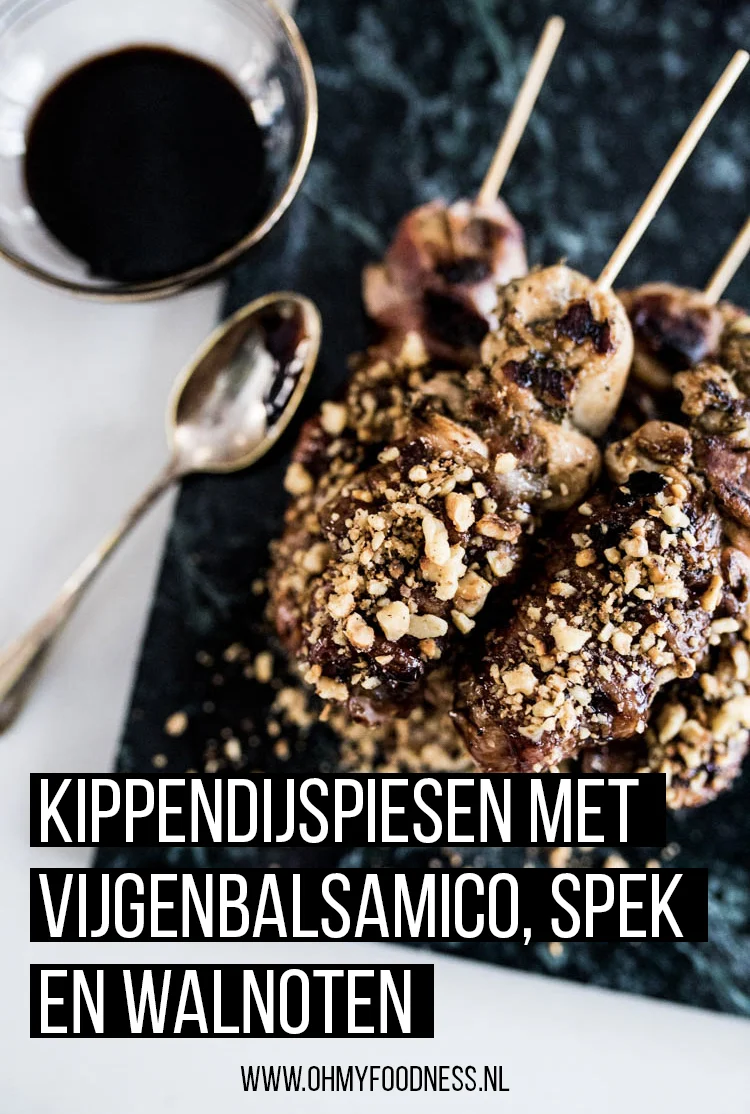 Kippendijspiesen met vijgenbalsamico, spek en walnoten 2 KipspiesSpekVijgenbalsamicoWalnoten Pinterest