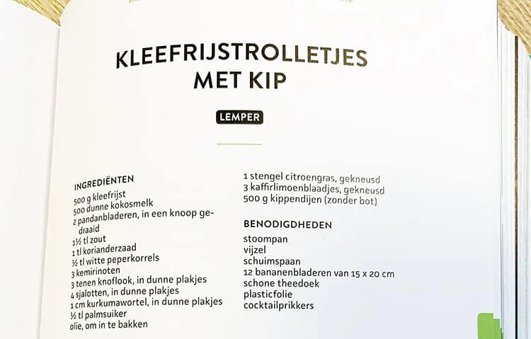 Cook the books: Lemper (kleefrijstrolletjes met kip) uit De bijbel van de Indonesische keuken 3 Lemper Ingrediëntenlijst