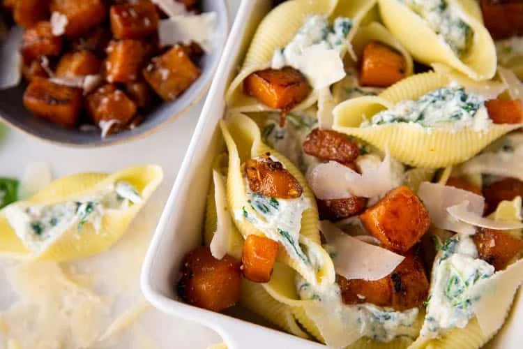 Pastaschelpen met Spinaziericotta en Gebakken Pompoen 2 PastaSchelpenPompoenRicotta FI