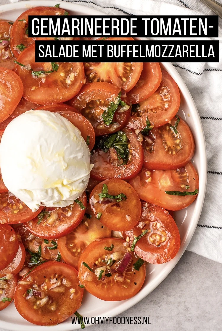 Gemarineerde tomatensalade met buffelmozzarella 4 Gemarineerde tomatensalade met buffelmozzarella