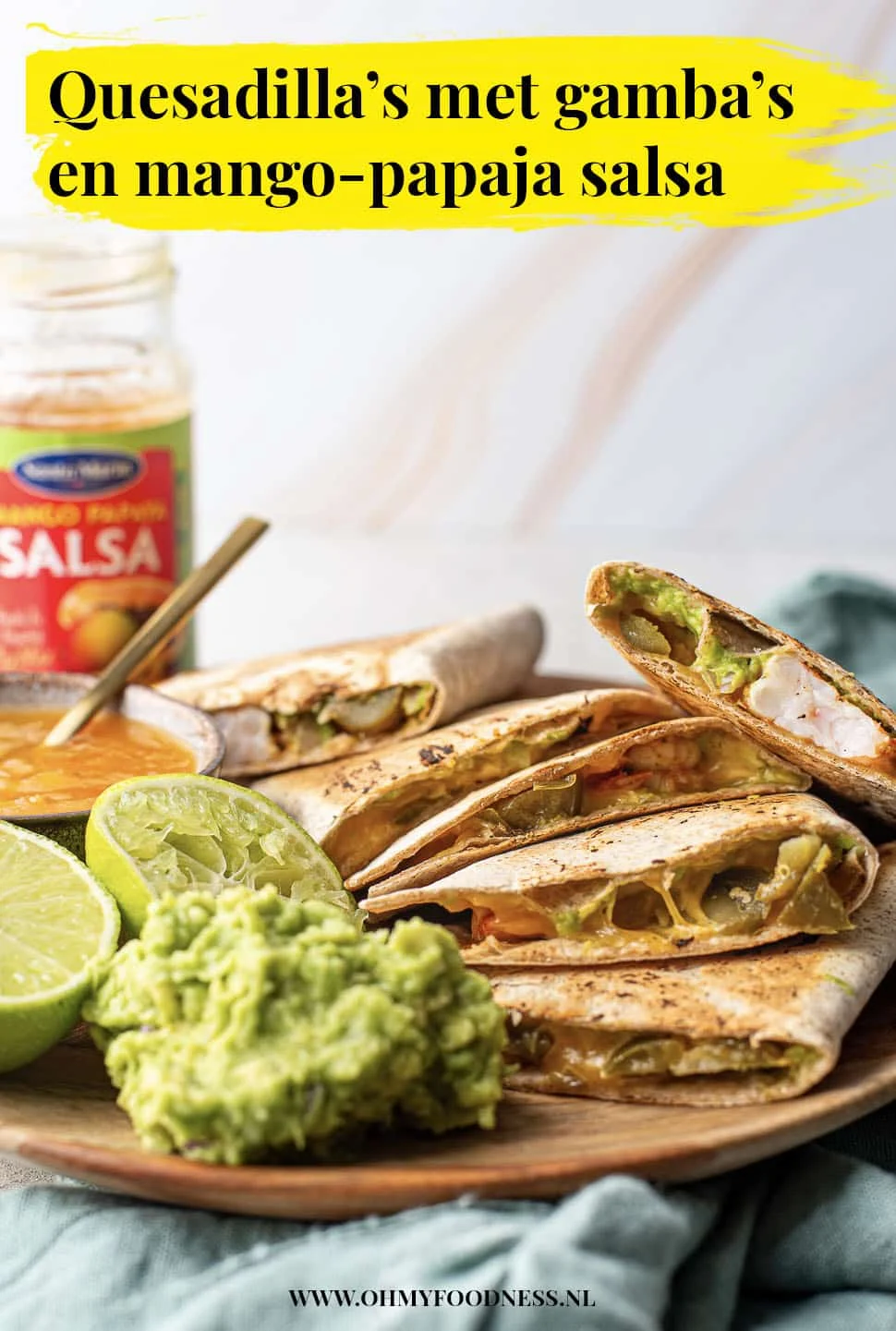 Quesadilla's met gamba's en mango-papaja salsa