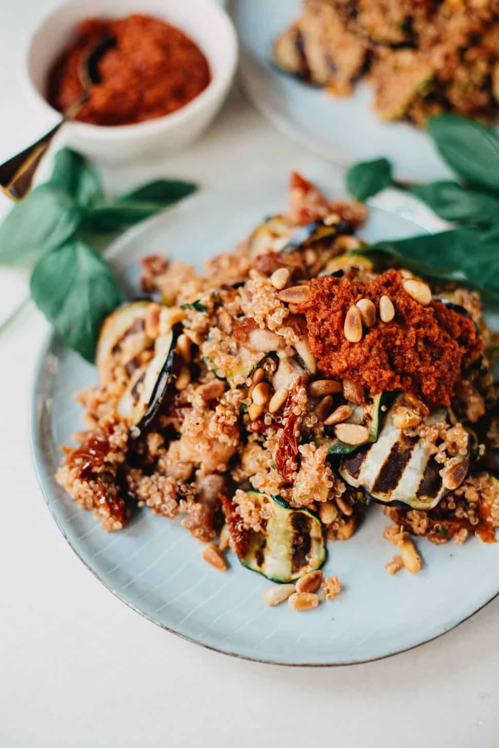 Mediterraanse Quinoa Salade met Gegrilde Groenten, Kippendijen en Rode Pesto 1 04 Mediterraanse Quinoa Salade met Gegrilde Groenten Kippendijen en Rode Pesto ST