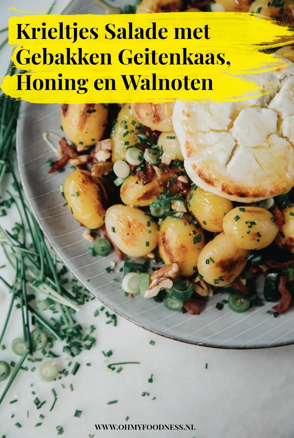 Krieltjessalade met gebakken geitenkaas, honing en walnoten 3 KrieltjesSaladeGebakkenGeitenkaas Pinterest