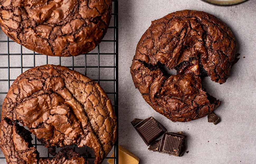 Browniekoekjes met gezouten karamel 2 Browniekoekjes met gezouten karamel