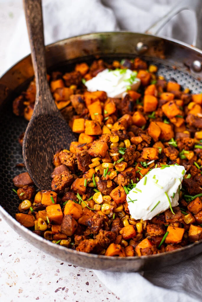 Campinggerecht: Zoete aardappel Chorizo pannetje 4 Zoete aardappel chorizo pannetje