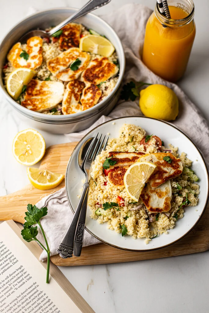 Couscoussalade met gegrilde halloumi 1 Couscoussalade met gegrilde halloumi