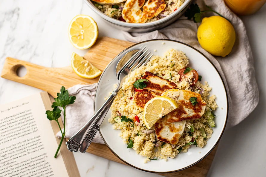 Couscoussalade met gegrilde halloumi 3 Couscoussalade met gegrilde halloumi