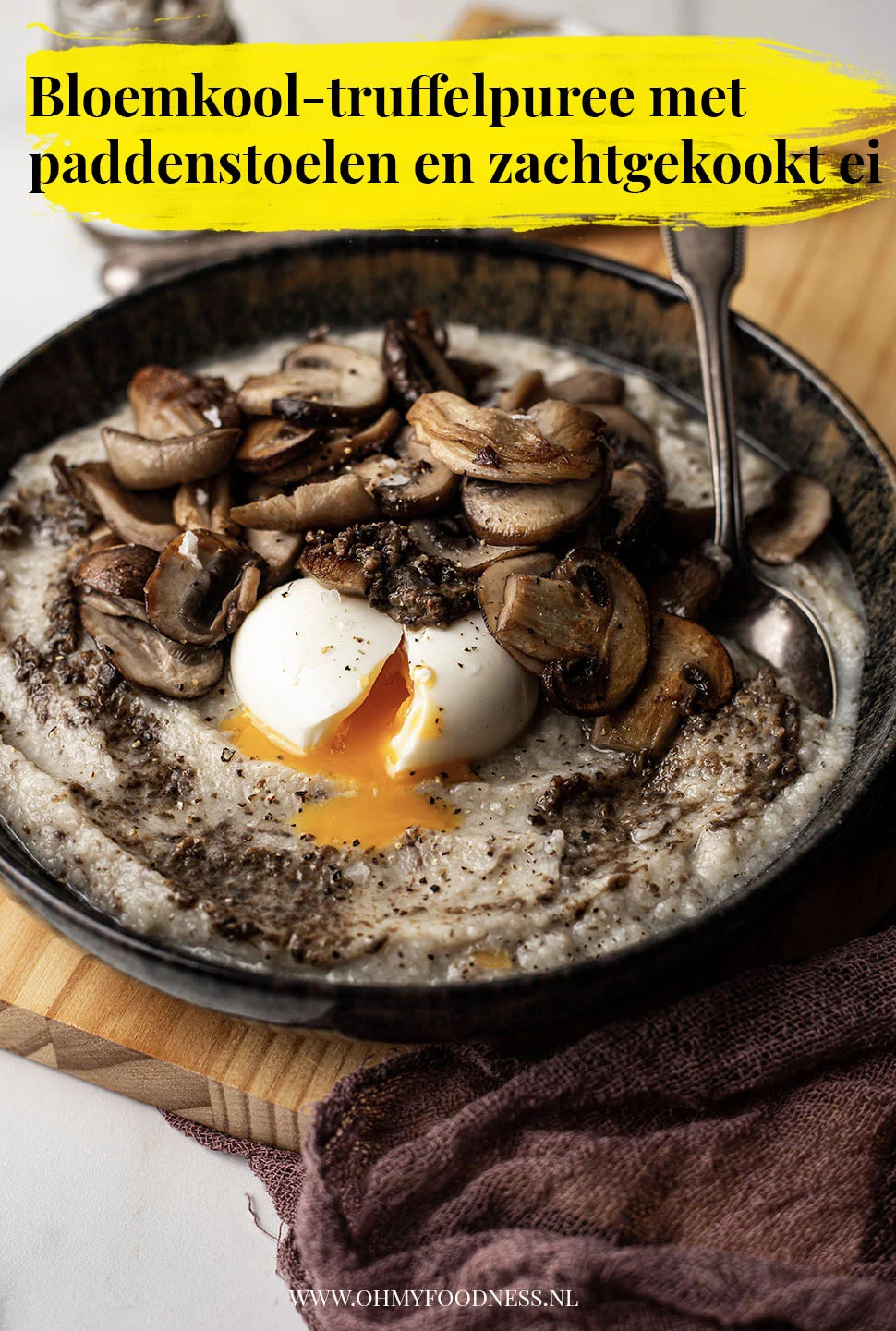Bloemkool-truffelpuree met paddenstoelen en zachtgekookt ei 3 bloemkool-truffelpuree met paddenstoelen en zachtgekookt ei