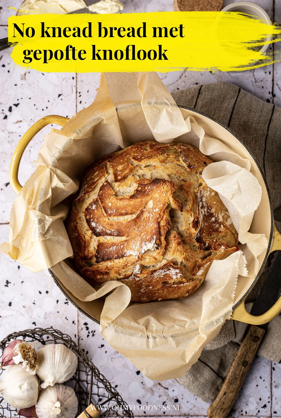 No knead bread met gepofte knoflook 4 No knead bread met gepofte knoflook