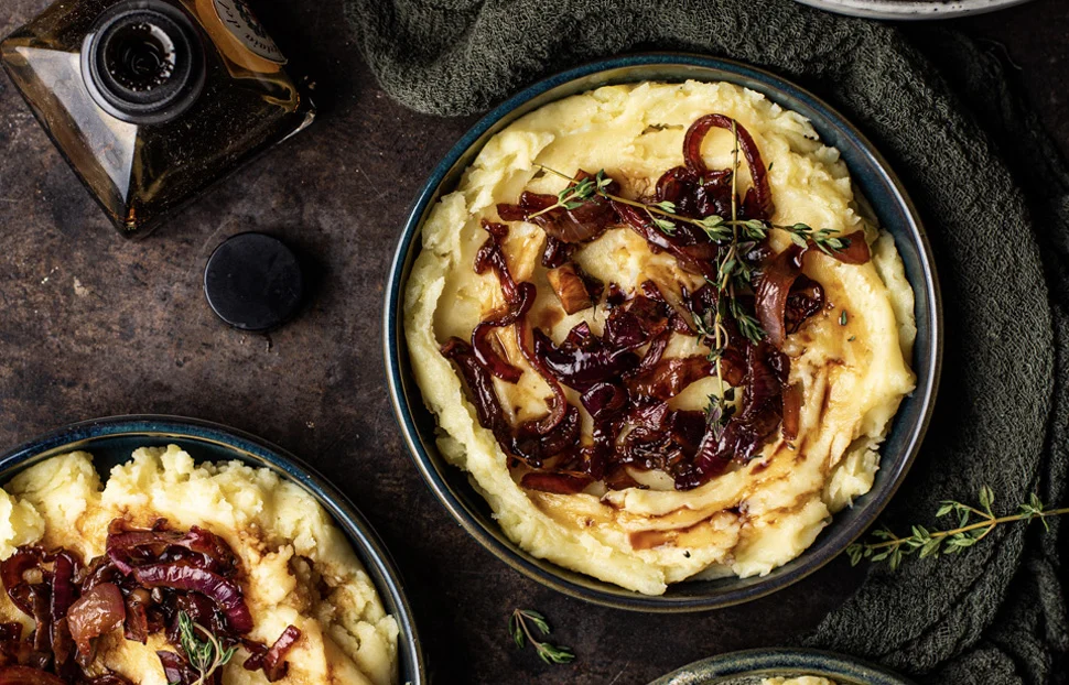 Aardappelpuree met balsamico-uitjes 2 Aardappelpuree met balsamico-uitjes