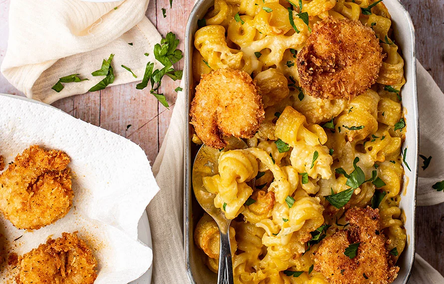 Mac & Cheese met krokante cajungarnalen 2 Mac & Cheese met krokante cajungarnalen