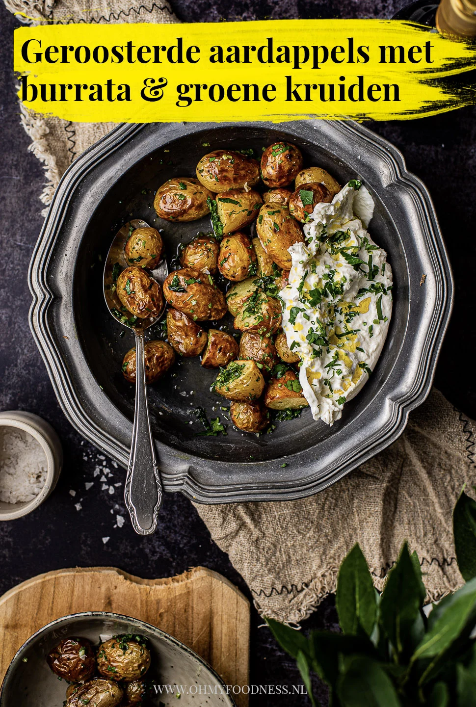 Geroosterde aardappels met burrata en groene kruiden 3 Geroosterde aardappels met burrata en groene kruiden