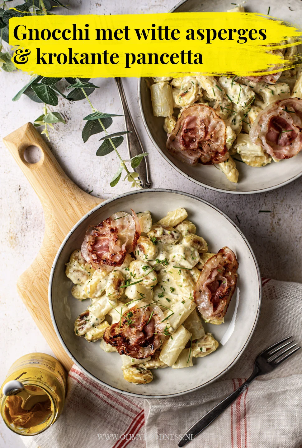 Gnocchi met witte asperges & krokante pancetta 3 gnocchi met witte asperges