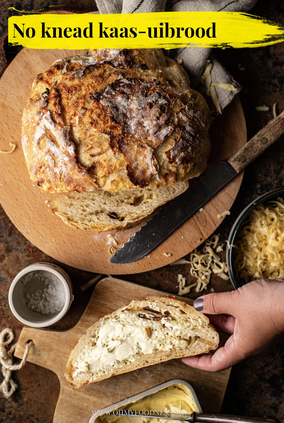 Kaas uienbrood - No knead brood 3 no knead-kaasuibrood