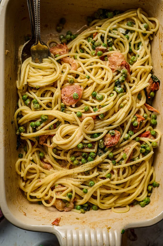 Spaghetti burrata met doperwtjes 4 burrata spaghetti